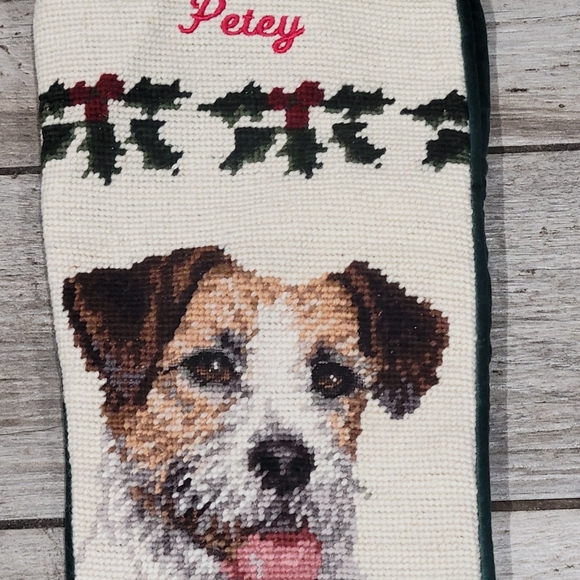 Wool monogrammed Jack Russell Terrior needlepoint Christmas stocking poinsetta - Picture 5 of 12